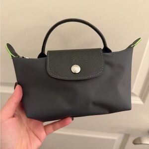 Longchamp LE PLIAGE pouch with handle grey and green